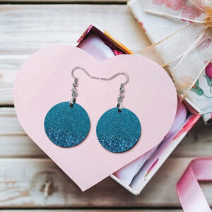 Wooden Blue Glitter Earrings