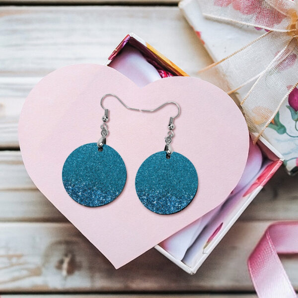 Wooden Blue Glitter Earrings