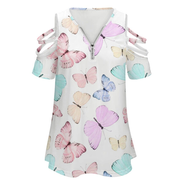 Ladies Butterfly BE Zip Off Shoulder Top - Image 2