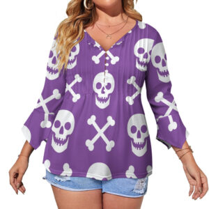 Purple Skulls Ruffled Petal Sleeve Top