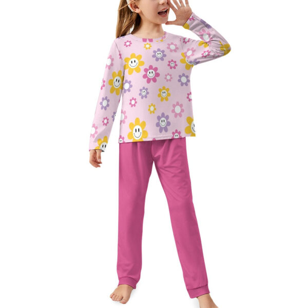 Floral Smiley Girl's Pajama Set - Image 3