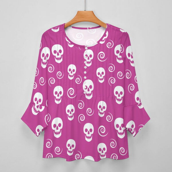 Skulls and Swirls  Ruffled Petal Sleeve Top - Image 4
