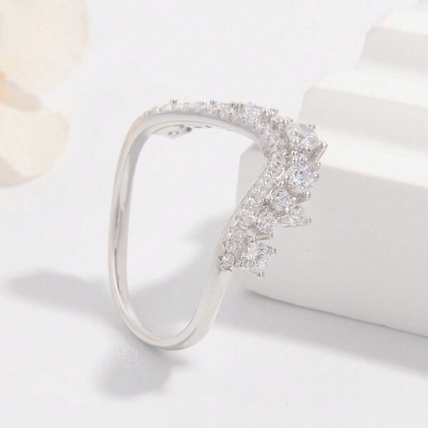 Tiara Style 925 Sterling Silver Inlaid Zircon Ring - Image 2