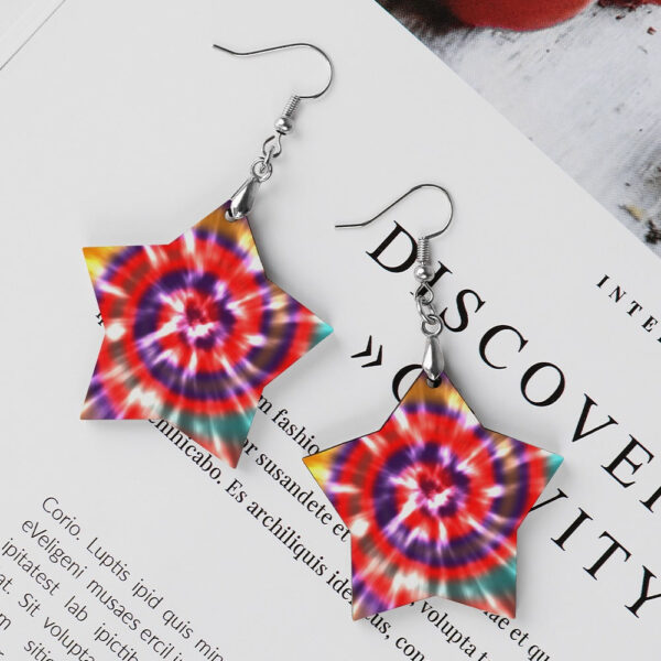 Wooden Tie Dye Swirl Earrings - Image 5