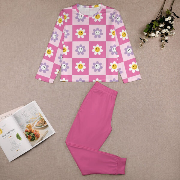Deep Pink Floral Girl's Pajama Set - Image 3