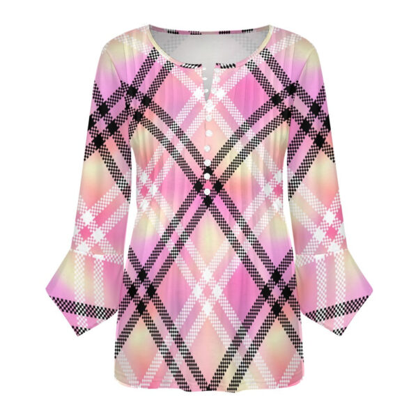 Pink Plaid Ruffled Petal Sleeve Top - Image 2