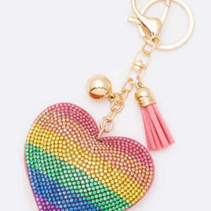 Rainbow Heart Rhinestone Pillow Key Chain