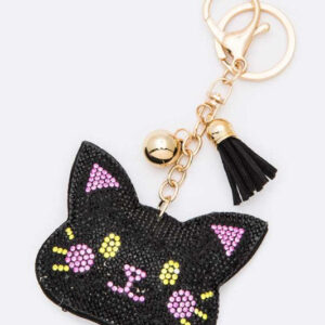 Black Kitty Cat Rhinestone Key Chain