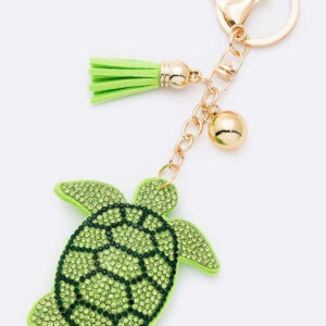 Rhinestone Green Turtle Pillow Key Chain