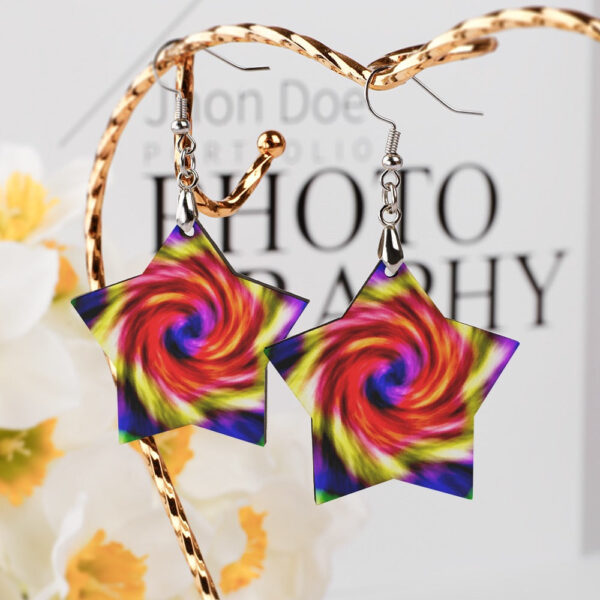 Wooden Tie Dye Swirl Earrings - Image 5