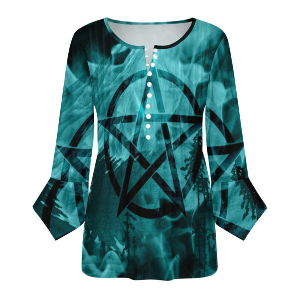 Blue Pentagram Ruffled Petal Sleeve Top - Image 5