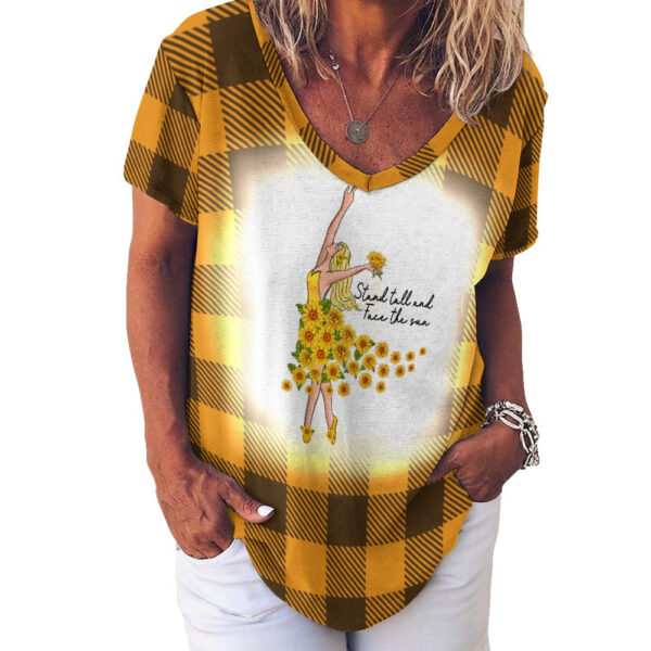 Buffalo Plaid  Stand Tall V-Neck Loose Short Sleeve T-Shirt - Image 6