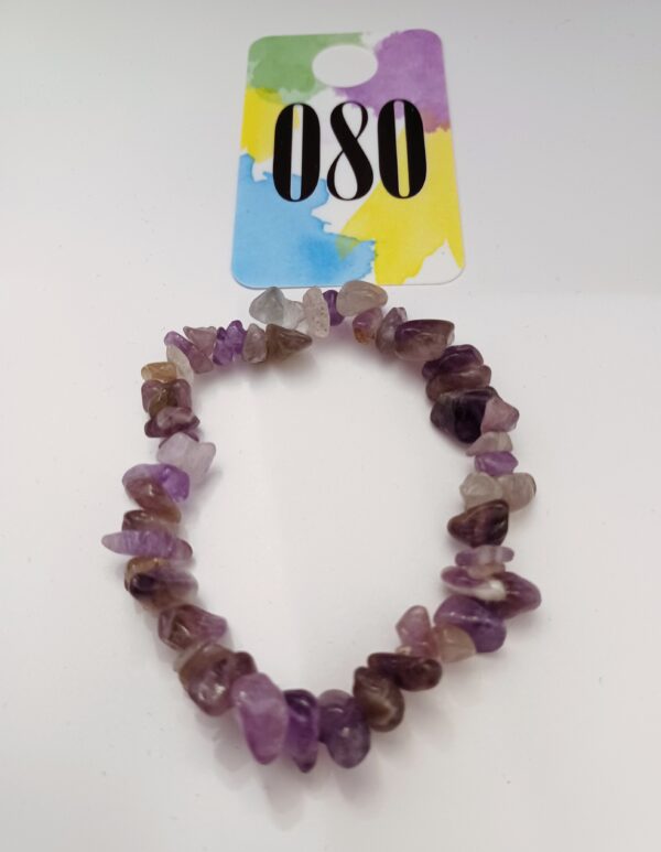 Fluorite and Amethyst Natural Stone Stretch Bracelet - Image 2