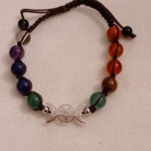 Chakra Triple Moon Natural Stone Adjustable Bracelet