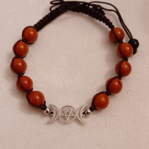 Carnelian Agate Triple Moon Natural Stone Adjustable Bracelet