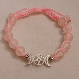 Rose Quartz Triple Moon Natural Stone Adjustable Bracelet