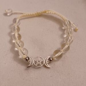 Clear Quartz Triple Moon Natural Stone Adjustable Bracelet