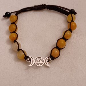 Amber Triple Moon Natural Stone Adjustable Bracelet
