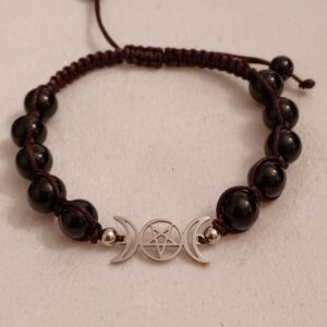 Black Agate Triple Moon Natural Stone Adjustable Bracelet