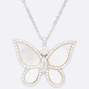 MOP Cubic Zirconia Butterfly Pendant Necklace Set