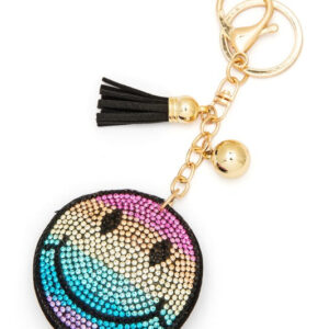 Rainbow Color Smiley Face Rhinestone Key Chain