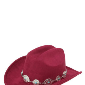 Silver and Turquoise Chain Accent Fedora Hat