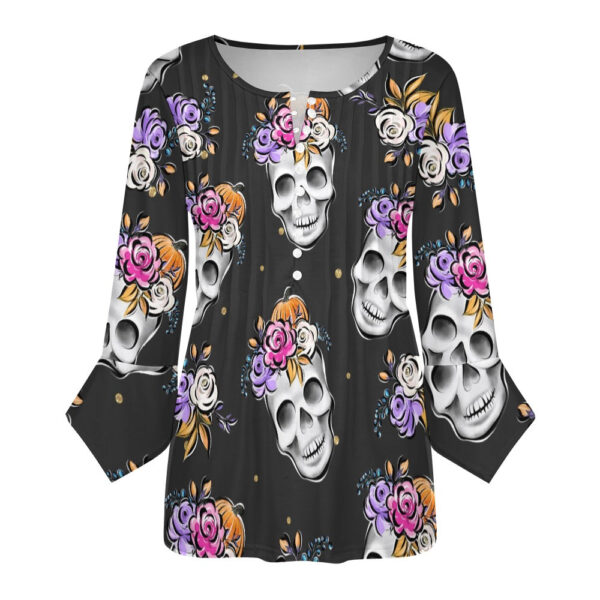 Floral Skulls Ruffled Petal Sleeve Top - Image 5