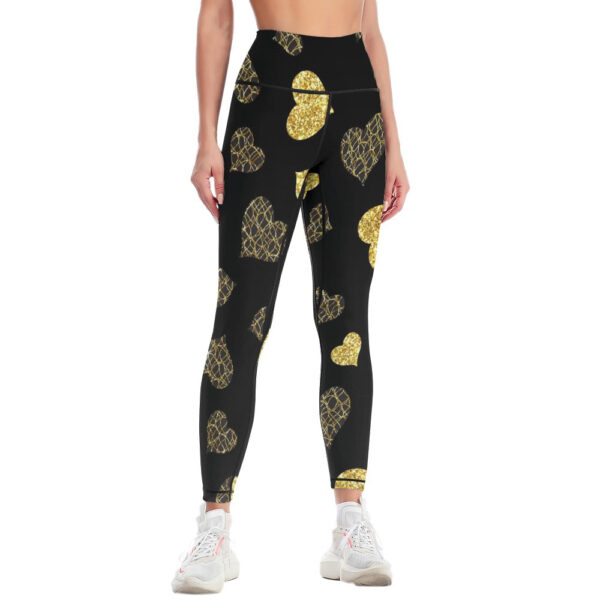 Women's Gold Hearts Comfort Sports Yoga Pants - Image 3