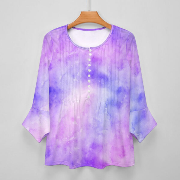 Purple Tie Dye Ruffled Petal Sleeve Top - Image 4