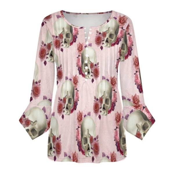 Skulls and Roses Ruffled Petal Sleeve Top - Image 5