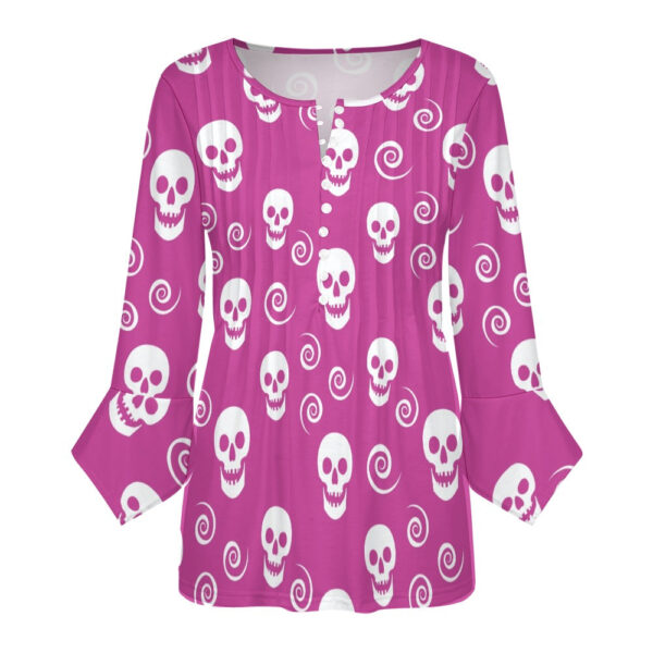Skulls and Swirls  Ruffled Petal Sleeve Top - Image 5