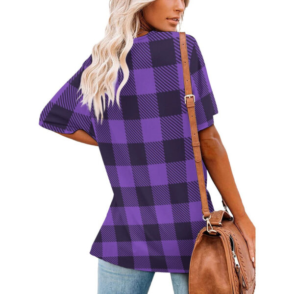 Buffalo Plaid  Creature of the Night V-Neck Loose Short Sleeve T-Shirt - Image 6