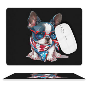 Patriotic Boston Terrier Leather Mouse Pad