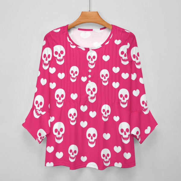 Skulls and Hearts Ruffled Petal Sleeve Top - Image 3