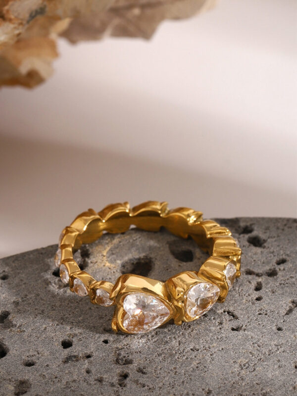 Stainless Steel Heart Rhinestone Ring - Image 9
