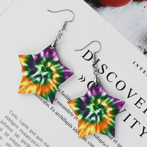 Wooden Tie Dye Swirl Earrings - Image 2