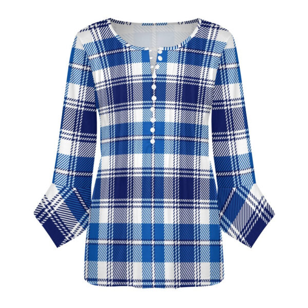 Blue Plaid Ruffled Petal Sleeve Top - Image 3