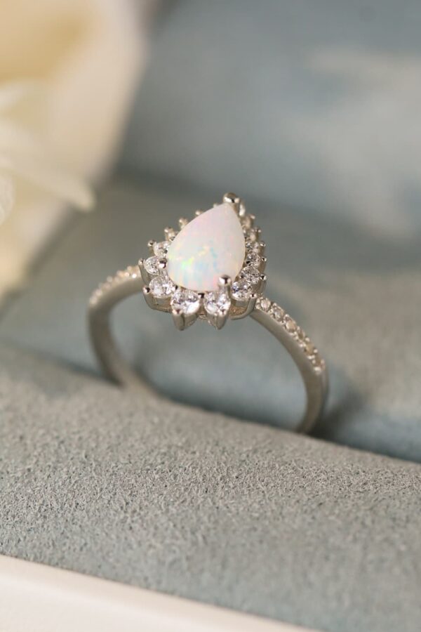 Platinum-Plated Opal Pear Shape Ring - Image 2