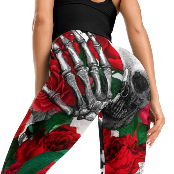 Skulls and Roses Soft Ladies Tight Yoga Pants - Image 5