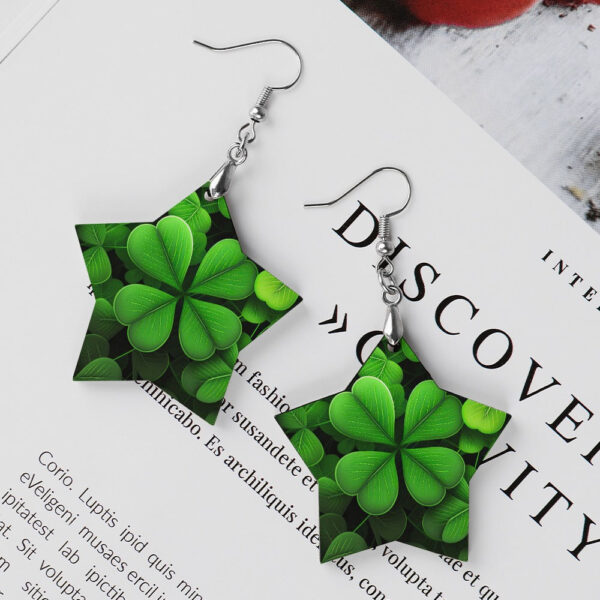 Wooden 4 Leaf Clover Earrings - Image 5