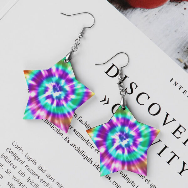 Wooden Tie Dye Swirl Earrings - Image 5