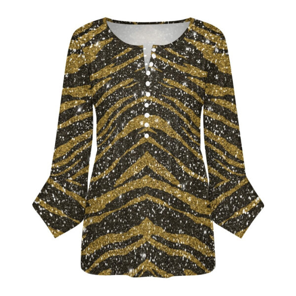 Animal Print Ruffled Petal Sleeve Top - Image 2