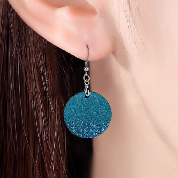 Wooden Blue Glitter Earrings - Image 4