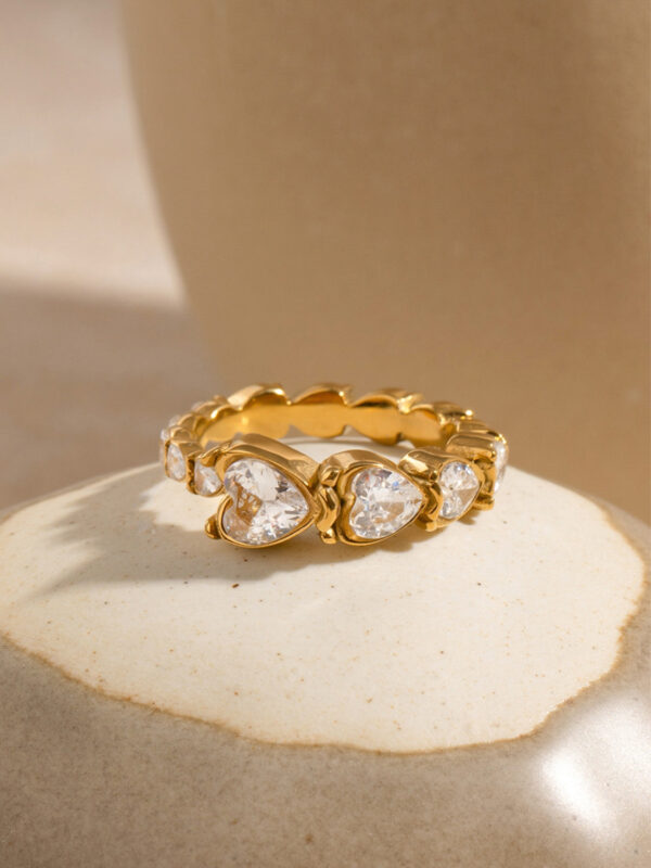 Stainless Steel Heart Rhinestone Ring - Image 4