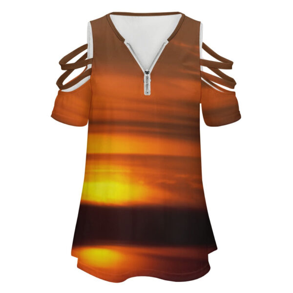 Ladies Beach Sunset BE Zip Off Shoulder Top - Image 2