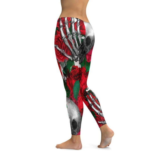 Skulls and Roses Soft Ladies Tight Yoga Pants - Image 4