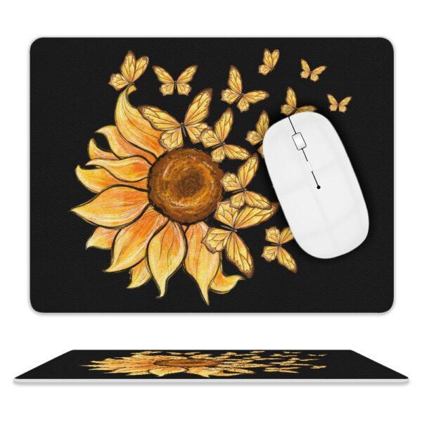 Sunflower Butterflies Leather Mouse Pad
