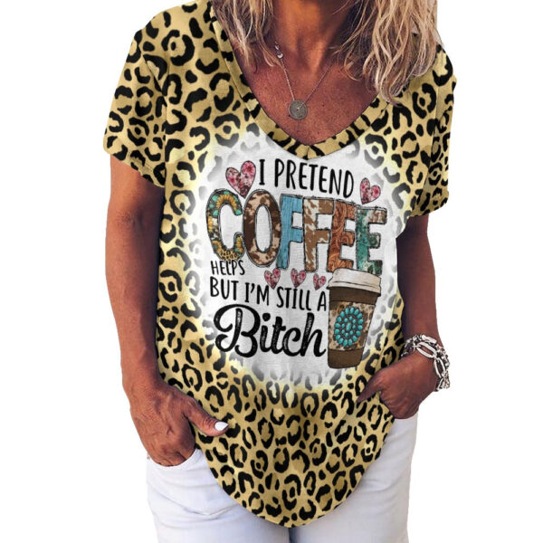 Western Coffee Helps Ladies V-Neck Loose Short Sleeve T-Shirt - Image 5