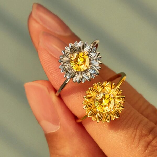 Sunflower Zircon 925 Sterling Silver Ring - Image 2