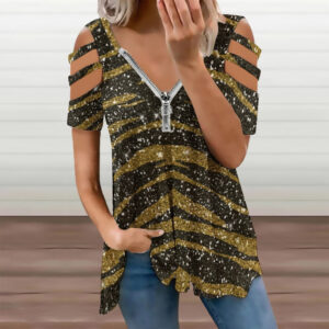 Ladies Glitter Glam BE Zip Off Shoulder Top